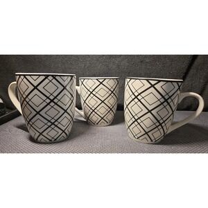 Set Of 3 Dover & York Black And White Coffee Mugs